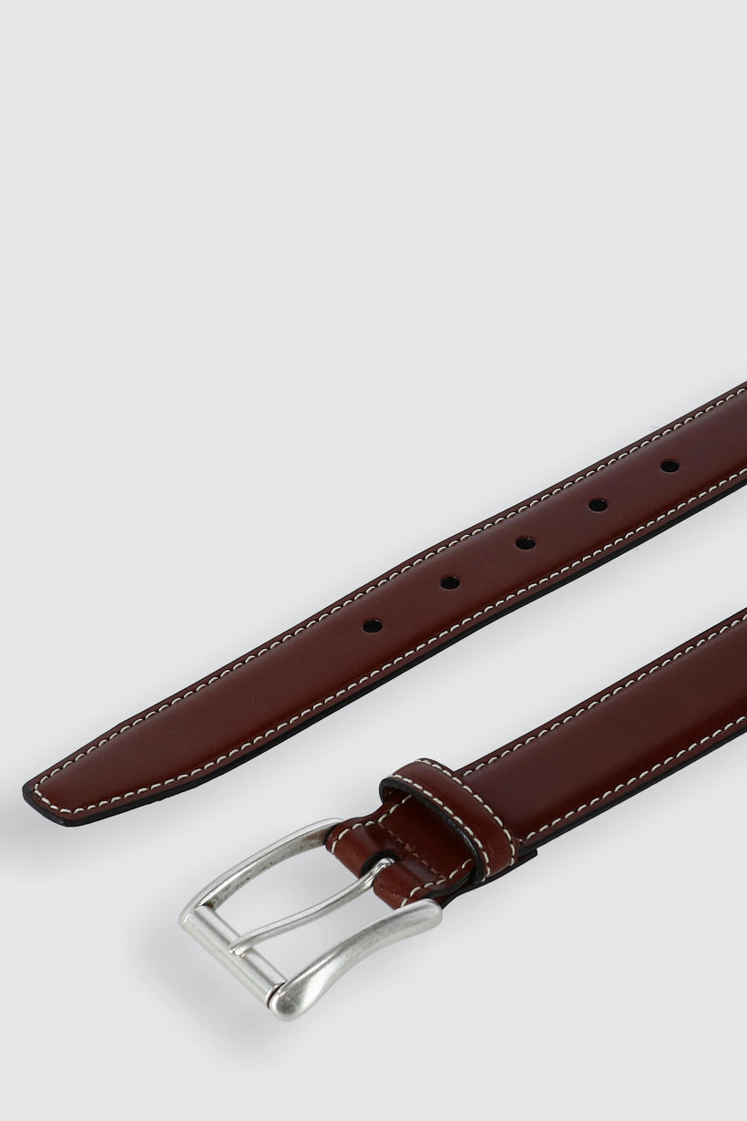 Ciga Calfskin Leather Casual Belt with Contrast Stitch by